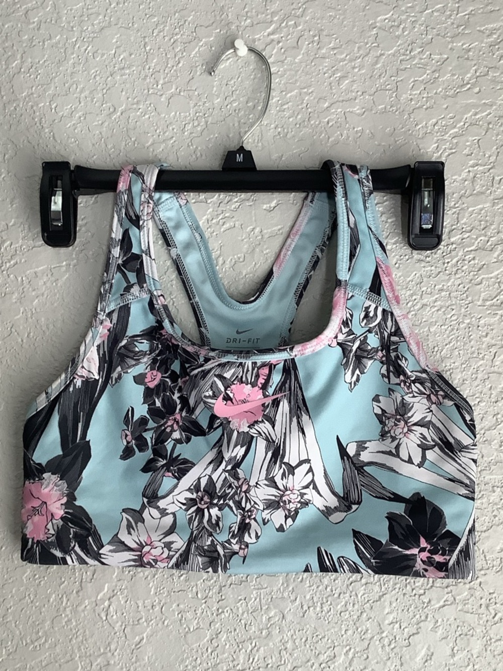 Nike Floral Light Aqua & Pink Dri-FIT Racerback Sports Bra